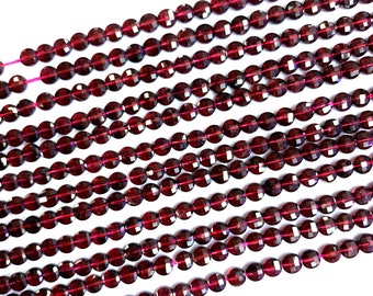 Tiny Red Garnet Micro Faceted Coin Beads 4.5mm, Natural Garnet Round Disc Beads, Delicate Red Garnet Gemstones Spacers Red Semi Precious