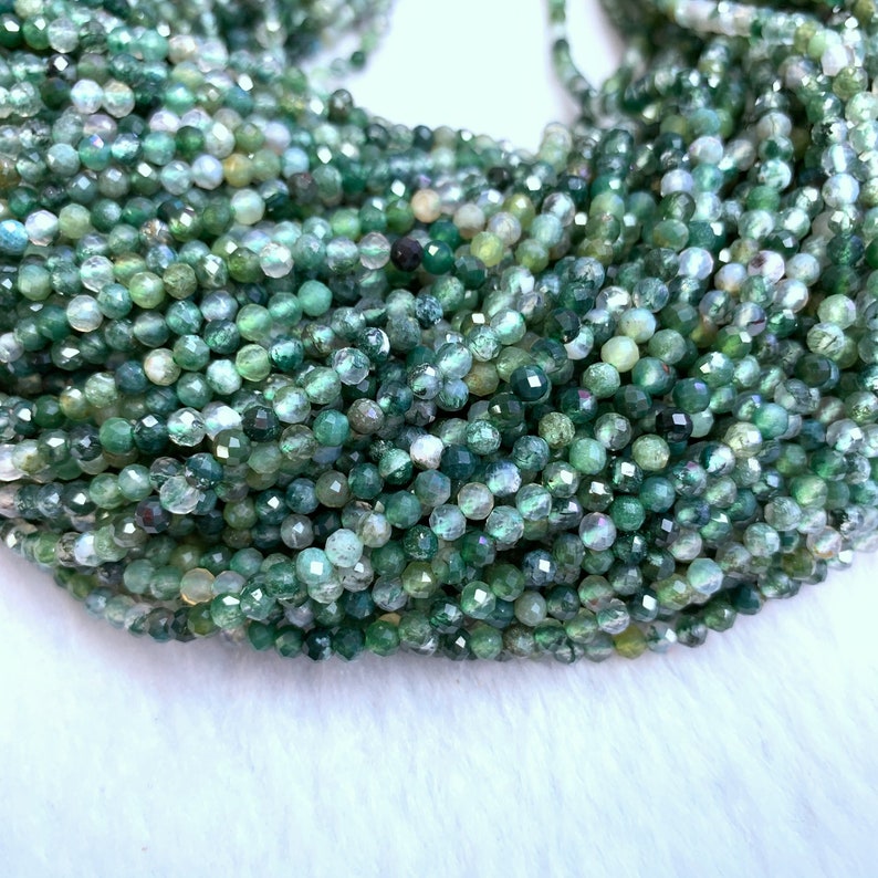 Tiny Moss Agate Beads Micro Faceted 2mm 3mm, Natural Small Green Agate Gemstone Spacer Beads, Agate Beads For Bracelet Necklace Earring image 4