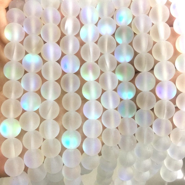 Matte White Aurora Crystal Beads 6 8 10mm,Holographic Beads,Aurora Borealis Beads,Mystic Aurora Quartz Beads,Frost AB Glass Beads,Iridescent