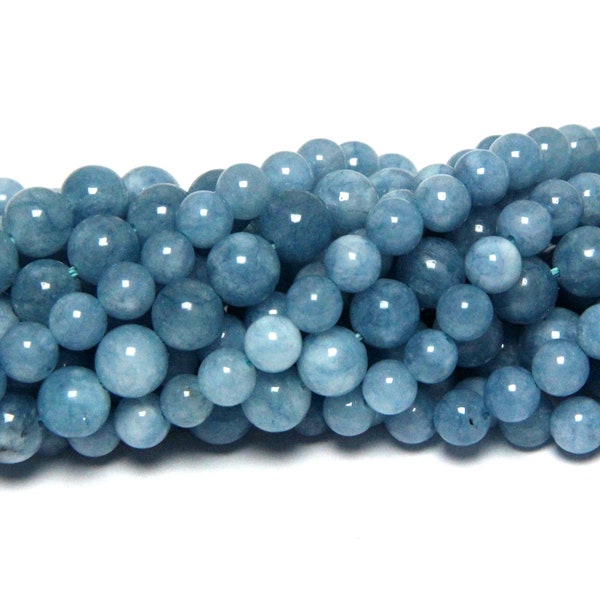 Perles de jade bleu aigue-marine 6mm 8mm 10mm, perles de pierres précieuses bleues naturelles, perles de jade teintées, perles de mala, perles de méditation de guérison de yoga