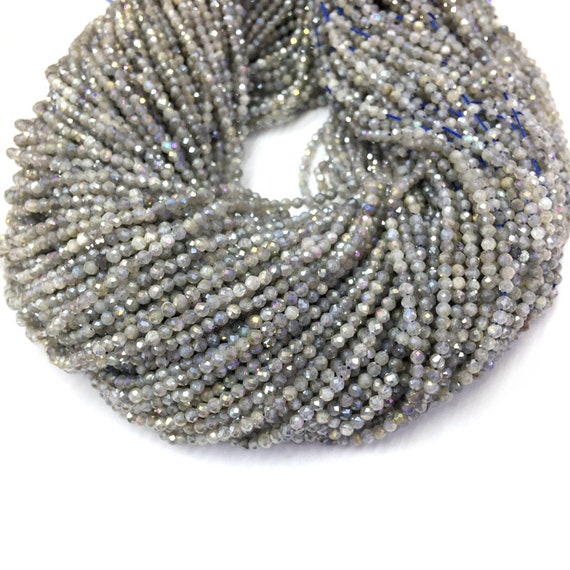 Perles Rondes En Labradorite Naturelle Facettée 3mm - Fil De 12 Pouces Pour Création De Bijoux