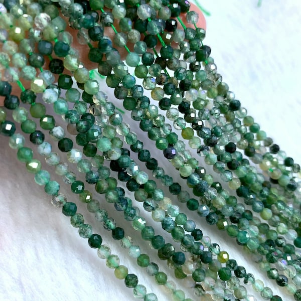 Minuscule perles d’agate mousse Micro facettée 2mm 3mm, Petites perles d’espacement en pierre précieuse d’agate verte, perles d’agate pour bracelet collier boucle d’oreille