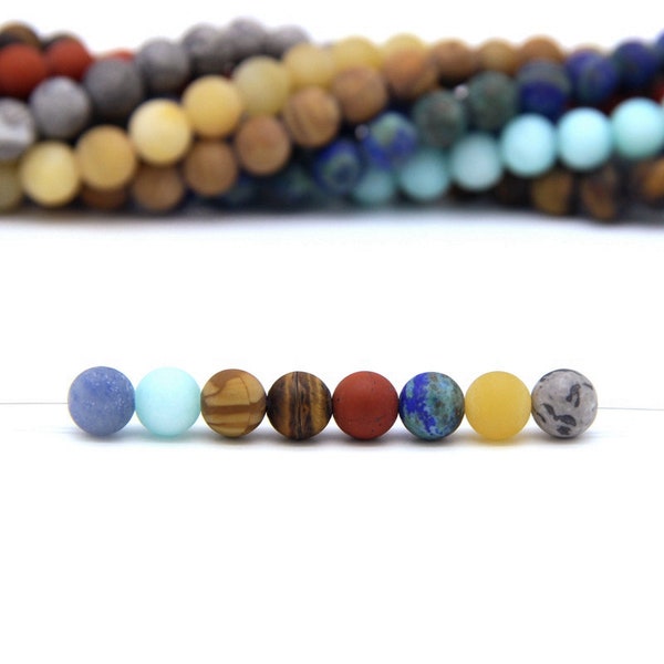 Matte Set Solar System Gemstone Beads 8mm 6mm,Set Planet Beads,Celestial Bracelet Necklace Beads,Galaxy Astronomy Universe 8 or 9 Planets
