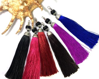 Silk Tassels 3 pcs Silk Long Tassel High Quality Mala Tassels Multi Color Necklace Making Boho Tassel Keychain Handbag Purse Charm Gift idea