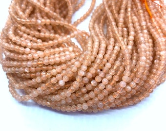 Tiny Peach Moonstone Smooth Beads 2mm 3mm Natural Peach Gemstone Small Orange Semi Precious Spacer For Delicate Earring Bracelet Necklace