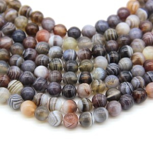 Natural Gray Botswana Agate Beads 4mm 6mm 8mm 10mm 12mm Gray White Banded Striped Gemstone Bead Gray Agate Mala Beads Necklace Bracelet image 6