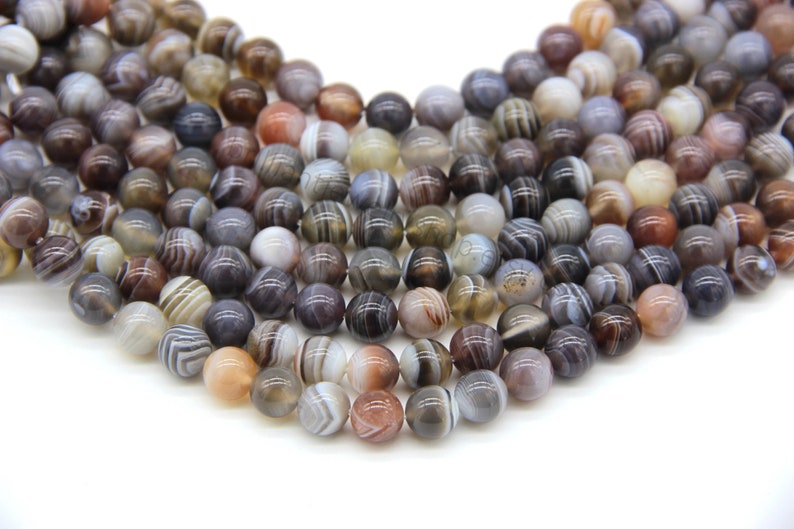 Natural Gray Botswana Agate Beads 4mm 6mm 8mm 10mm 12mm Gray White Banded Striped Gemstone Bead Gray Agate Mala Beads Necklace Bracelet image 6