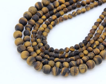 Matte Yellow Tiger Eye Round Beads 4mm 6mm 8mm 10mm,Natural Yellow Brown Gemstone Beads,Brown Mala Beads,Mens Bracelet Necklace bead Craft