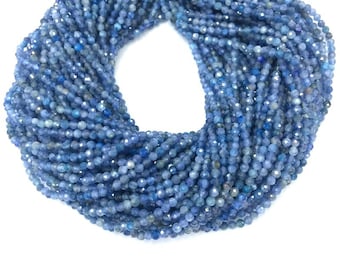 Pequeñas cuentas de cianita microfacetadas de 2 mm, 3 mm y 4 mm, piedras preciosas azules naturales, pequeñas cuentas de cianita, pequeñas cuentas espaciadoras al por mayor