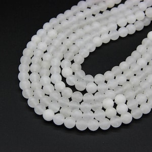 Cuentas de jade blanco mate de 6 mm, 8 mm y 10 mm, cuentas de piedras preciosas blancas naturales, cuentas de mármol blanco, cuentas de mala, pulseras de mala de jade, suministros para collares