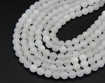Matte White Jade Beads 6mm 8mm 10mm Natural White Gemstone Beads White Marble Beads Mala Beads Jade Mala Bracelet Necklace Beads Supplies