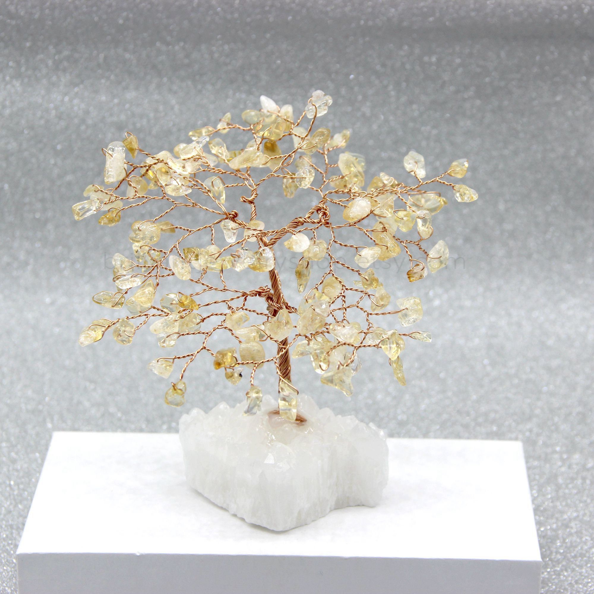 arbre de cristal, arbre à citrine, grappe sculpture en fil pierre précieuse vie, bonsaï, petit décor bureau feng shui