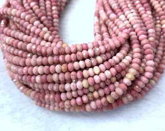 Tiny Pink Rhodonite Rondelle Micro Faceted Beads 4x2.5mm Small Natural Pink Gemstone Beads Pink Delicate Semi Precious Spacer Beads