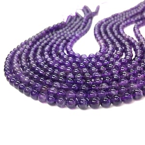 Cuentas de amatista natural de 4 mm, 6 mm, 8 mm y 10 mm, cuentas de piedras preciosas moradas naturales, joyas de amatista, piedras semipreciosas, suministros para mala, piedra natal de febrero