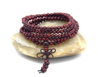 Red Sandalwood Mala Beads, Natural Small Red Sandalwood Beaded Mala, Buddhist Prayer Beads, Meditation Healing Beads, Yoga Beads