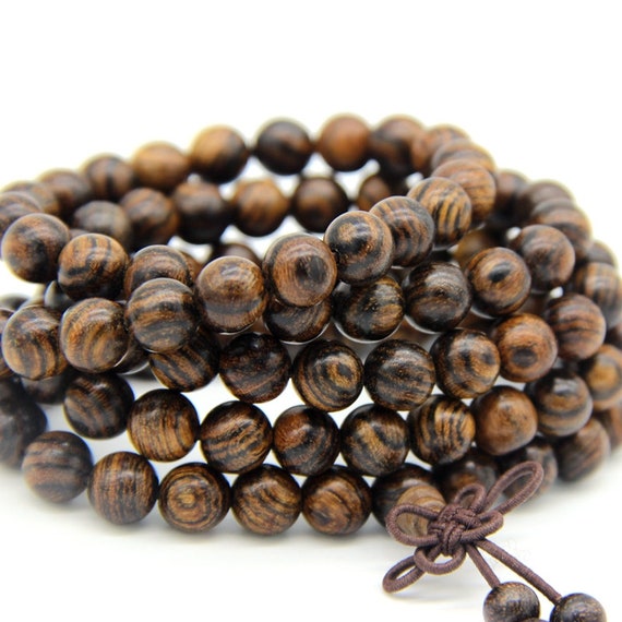 Tiger Skin Sandalwood Wood Round Beads 8mm 6mm 10mm 108 Mala Prayer Beads