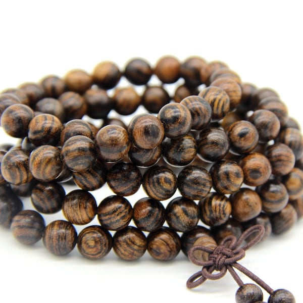 Tiger Skin Sandalwood 108 Mala Beads 6mm 8mm Natural Brown Wood Mala Wrap Bracelet Necklace Buddha Prayer Beads Meditation Healing Yoga