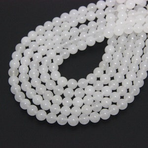 Cuentas de jade blanco 4 mm 6 mm 8 mm 10 mm Cuentas de piedras preciosas blancas naturales Cuentas de mármol blanco Cuentas de mala Jade blanco lechoso Yoga Curación Meditación Cuenta