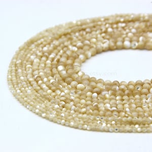 Tiny Yellow Mother of Pearl Beads Smooth 2mm 3mm 4mm, Natural Light Yellow MOP Beads, Genuine Small Yellow Shell Beads, Tiny Seashell Beads