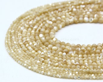 Tiny Yellow Mother of Pearl Beads Smooth 2mm 3mm 4mm, Natural Light Yellow MOP Beads, Genuine Small Yellow Shell Beads, Tiny Seashell Beads