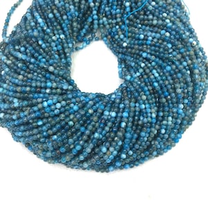 Natural Tiny Blue Apatite Round Smooth Beads 2mm 3mm 4mm, Small Blue Spacer Beads, Blue Gemstone Bead,Apatite For Delicate Necklace Bracelet
