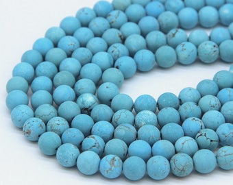 Matte Blue Howlite Beads 6mm 8mm 10mm Dyed Sleeping Beauty Turquoise Beads Blue Magnesite Beads Blue Gemstone Mala Beads Blue with Matrix