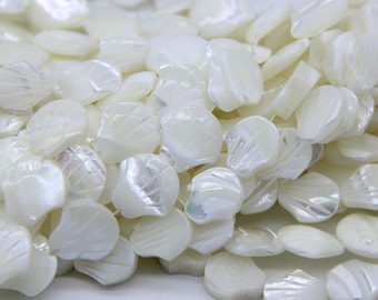 Mother of Pearl Scallop Charm Beads 11mm 13mm, Carved Scallop Shell Pendants, White MOP Spacer Beads