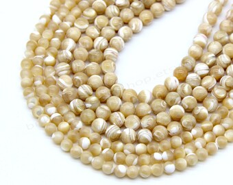 天然イエローマザーオブパールビーズ スムース 6mm 8mm 10mm 12mm 14mm、MOPビーズ、イエローシェルスペーサービーズ、ジュエリー用貝殻ビーズ