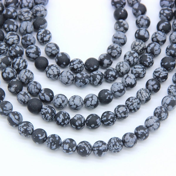 Matte Snowflake Jasper Beads 4mm 6mm 8mm 10mm Natural Black Gray Beads Matte Mala Beads For Men Woman Bracelet Necklace Matte Mala Supplies