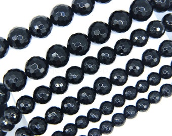 Black Onyx Faceted Beads 6mm 8mm 10mm 12mm Natural Black Gemstone Bead Black Mala Beads Black Agate Beads Black Onyx Bracelet Necklace Beads