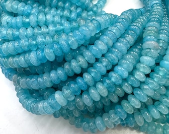 Dyed Aqua Blue Jade Smooth Rondelle Beads 4.5x3mm, Small Blue Jade Gemstone Beads For Jewelry, Blue Jade Spacer Beads