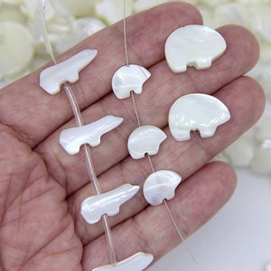 White Mother of Pearl Bear Charm Beads, Shell Bear Pendants Full Drill, White Bear Charm Beads For Jewelry Making, Gemstone Bear