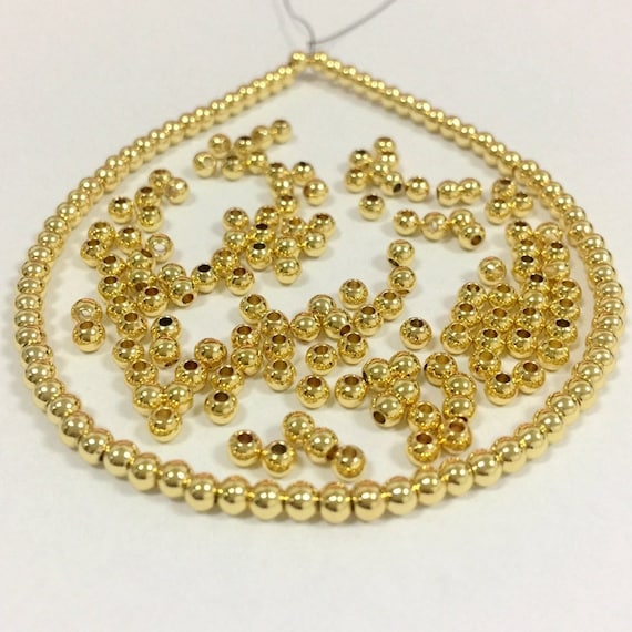 Brass Beads 3mm 4mm 100pcs Metal Beads Seamless Spacer Tiny Metal Beads Small Beads Rhodium 18K Gold Rose Gold Plated Beads Findings
