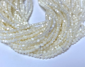 Tiny Mother of Pearl Beads Smooth 2mm 3mm 4mm, Natural MOP Beads, Small White Shell Beads, Seashell For Jewelry, White Shell Spacer Beads