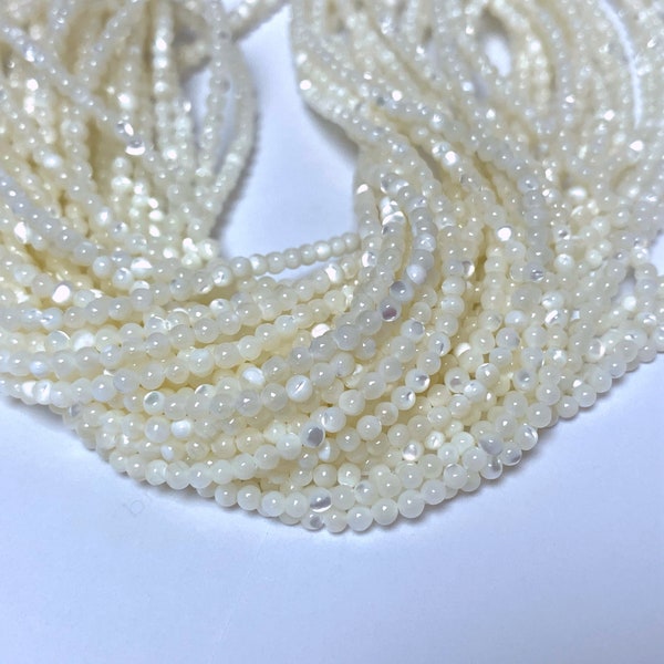 Petites perles de nacre lisses 2mm 3mm 4mm, perles de vadrouille naturelles, petites perles de coquillage blanc, coquillage pour bijoux, perles d'espacement de coquillage blanc