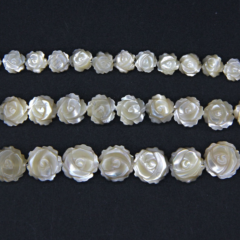 Mother of Pearl Flower Charm Beads 6 8 10 12mm, MOP Carved Flower Pendants, White MOP Black MOP Carved Rose Beads, Flower Spacer Beads Yellow 10pcs