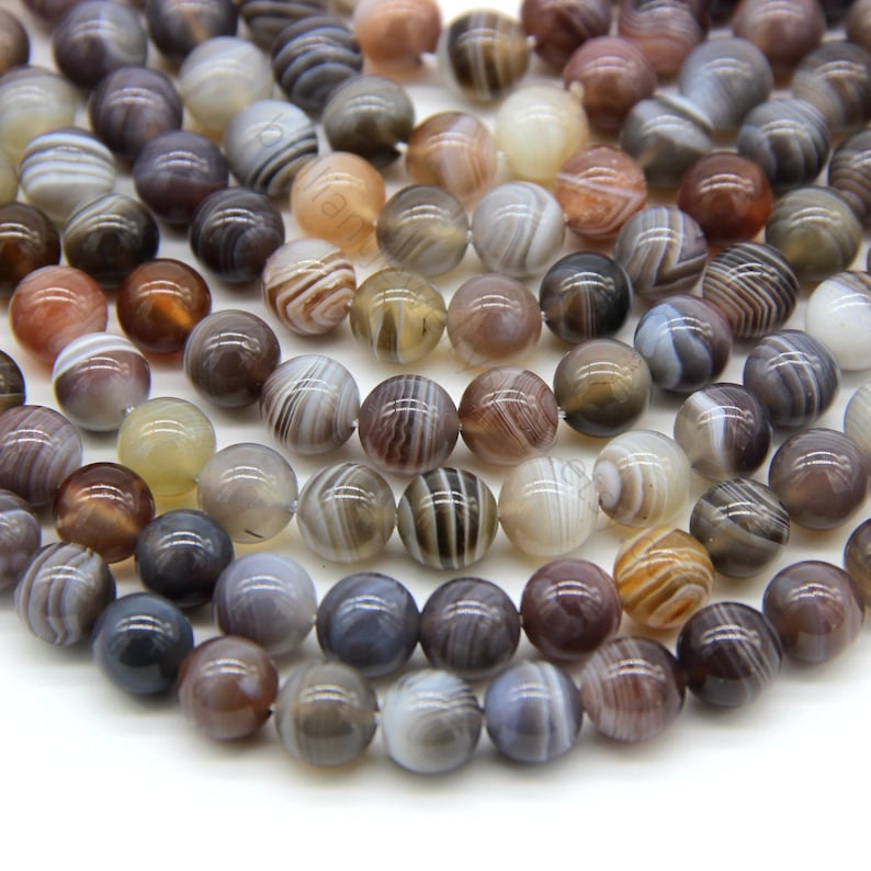 Natural Gray Botswana Agate Beads 4mm 6mm 8mm 10mm 12mm Gray White Banded Striped Gemstone Bead Gray Agate Mala Beads Necklace Bracelet image 1
