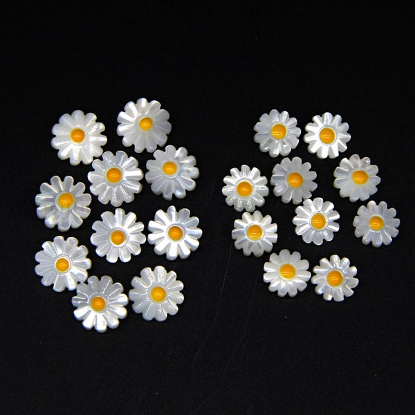 Mother of Pearl Daisy Flower Charm Beads 8mm 10mm, MOP Carved Flower Pendants, Shell Daisy Spacer Beads, Daisy Charms For Necklace Earring