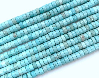 Blue Turquoise Heishi Round Beads 6mm, Turquoise Cylinder Beads, Turquoise Spacer Beads, Turquoise Tube Beads, Blue Gemstone Seed Beads