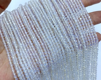 Tiny White Opalize Beads Micro Faceted 2mm 3mm 4mm, Opal Spacer Beads, Small Synthetic Opal Beads For Necklace Bracelet Earring