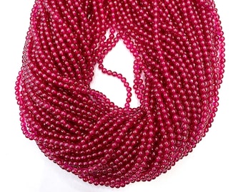 Perles lisses rubis rouges créées en laboratoire 2 mm 3 mm 4 mm, petites perles de corindon rouge synthétique, perle semi-précieuse rouge pour collier bracelet en rubis