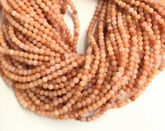 Tiny Peach Aventurine Smooth Beads 2mm 3mm, Small Peach Gemstone Beads Spacer, Delicate Peach Aventurine Beads For Necklace Bracelet Earring