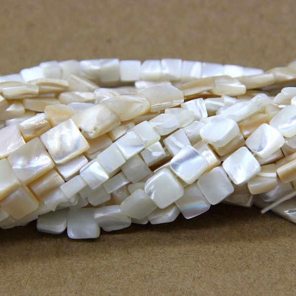 Mother of Pearl Flat Square Beads 4mm 6 8 10 12mm, White MOP Yellow MOP Square Beads, Mop Spacer Beads, Shell Square Drilled Beads
