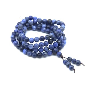 Blue 108 Mala Beads,Natural Blue Sodalite Mala Beads Bracelet Necklace,Navy Blue Gemstone Mala Jewelry Gift,Buddhist Prayer Beads,Yoga Beads
