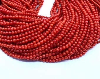 Tiny Red Coral Smooth Beads 2mm 3mm 4mm Small Dyed Red Coral Beads Red Spacer Beads Red Gemstone Red Semi Precious Beads