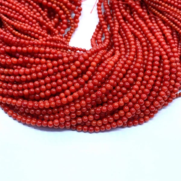 Minuscules perles lisses de corail rouge 2mm 3mm 4mm Petites perles de corail rouge teintées Perles d’espacement rouges Pierre précieuse rouge Perles semi-précieuses rouges