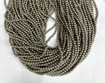 Tiny Pyrite Smooth Beads 2mm 3mm, Natural Gold Pyrite Beads, Genuine Golden Gemstone Beads, Small Pyrite Spacer Beads