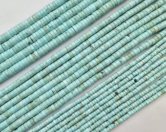 Light Blue Turquoise Heishi Round Beads 4mm 6mm 8mm, Turquoise Seed Beads, Small Cylinder Turquoise Spacer Beads, Blue Gemstone Tube Beads