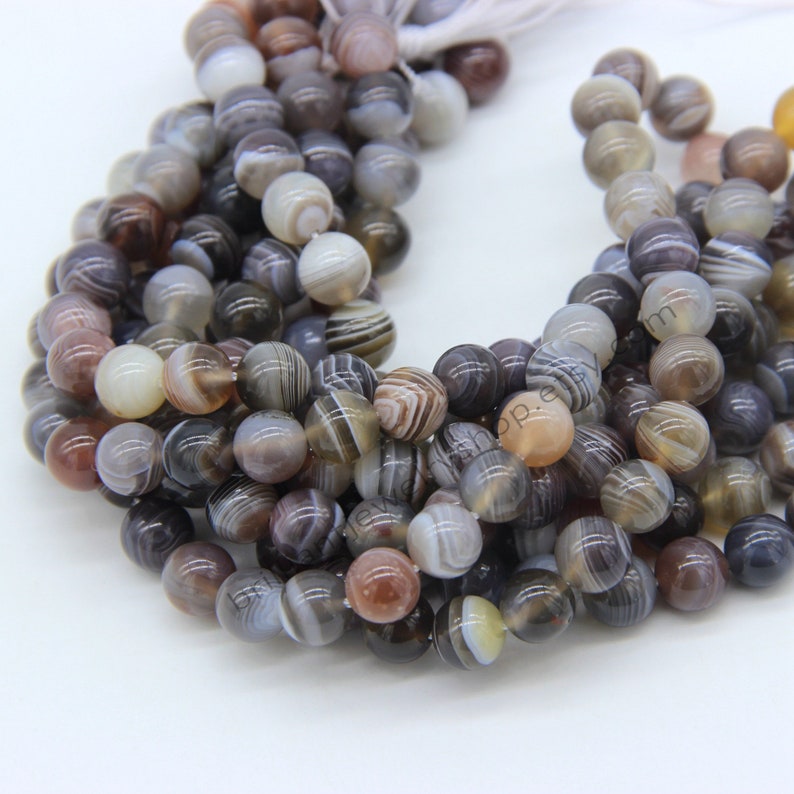 Natural Gray Botswana Agate Beads 4mm 6mm 8mm 10mm 12mm Gray White Banded Striped Gemstone Bead Gray Agate Mala Beads Necklace Bracelet image 3