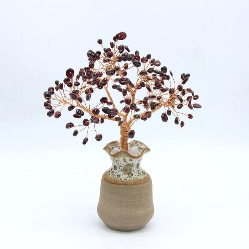 Natural Red Garnet Wire Tree Gemstone Sculpture Life of Tree Lucky Tree Feng Shui Decor Tree Gemstone Beaded Bonsai January Birthstone Gift image 3